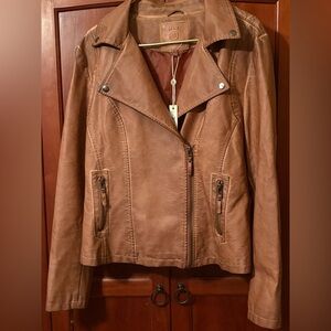 Max Studio Chestnut Brown FAUX Leather Moto Jacket